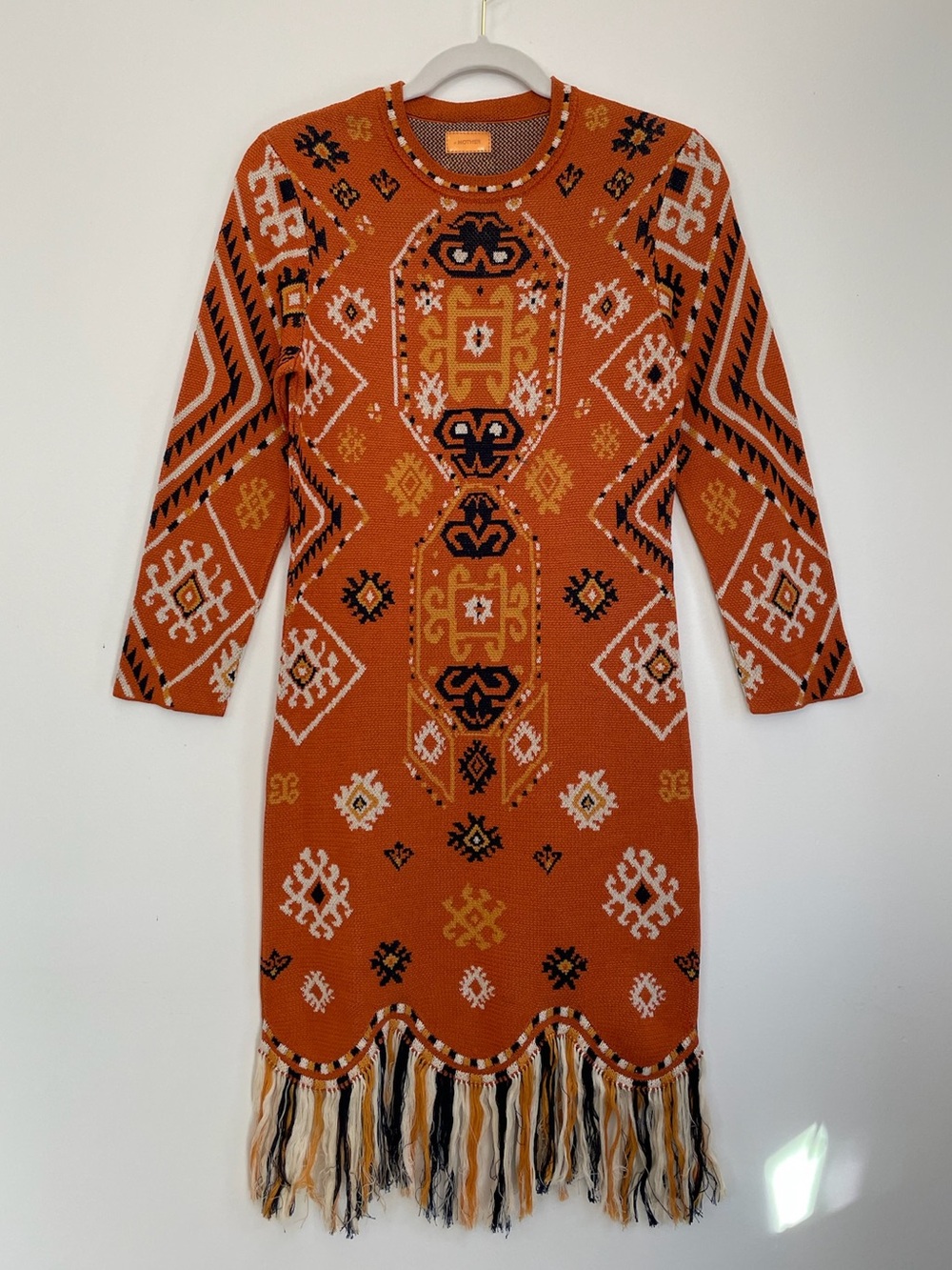 MOTHER Folksy Fringe Tribal Knit Fringe Prima Cotton Dress